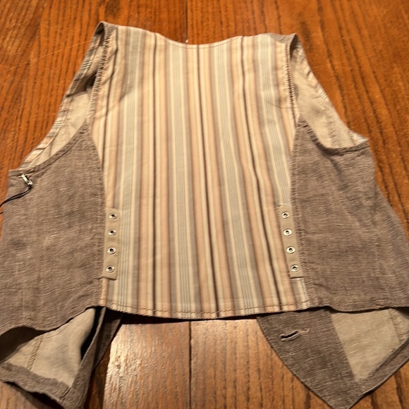 Lino Catalino Linen Vest In Taupe And Pinestripe Size 10 - Picture 7 of 10